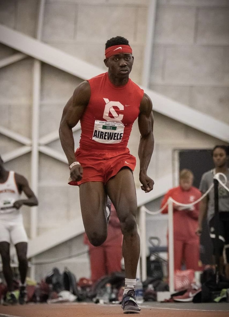 Oseoba Airewele competing at Cornell in a track sprint